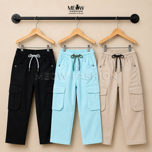 Ready Shipping Stock Cargo Pants for Boys Knee Length Elastic Waist Solid Color Casual Trousers With Patch Pockets Lightweight - Product Image 2