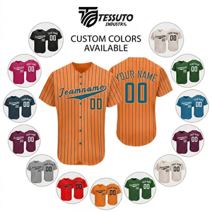 Maillot de baseball personnalisé imprimé, sublimé, à rayures fines, boutonné, à manches courtes, uniforme d'équipe, vente en gros, chemise athlétique, OEM personnalisé - Product Image 4