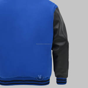 Cuerpo de lana personalizado y mangas de piel de vaca genuina chaqueta universitaria Letterman azul y negra - Product Image 4