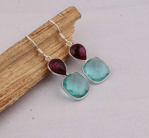 Wholesale Two Stone Faceted <b>Earrings</b> 925 Sterling <b>Silver</b> Multi Gemstone <b>Dangle</b> <b>Earrings</b> Manufacturer Handcrafted Pink Tourmaline - Product Image 5