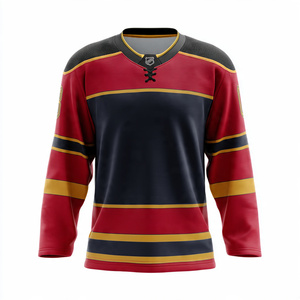 Maillot de hockey sur glace personnalisé pour homme, blanc, bleu, rouge, rayé, manches longues, col en V, évacuation de l'humidité, vêtements sublimés - Product Image 3
