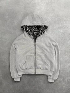 Veste d'hiver décontractée pour femme, à capuche réversible, imprimé léopard, doublée de polaire, fermeture éclair, longueur courte, manches longues - Product Image 2