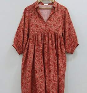 Vestido Túnica Midi Hecho a Mano en India 100% Algodón para Mujer |   Ropa de Oficina Formal Sencilla, Ecológica, Transpirable, Corte en A, Floral, Dibujada a Mano - Product Image 3