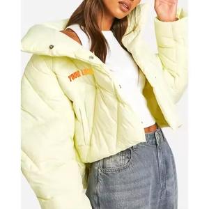 เสื้อแจ็คเก็ตบอมเบอร์พัฟเฟอร์ทรงสั้นสำหรับผู้หญิง แบรนด์สั่งทำ สีเดียว ผ้าฝ้ายบุบาง มีเชือกผูกเอว ซิปหน้า สไตล์พาร์กา เสื้อโค้ททรงบับเบิ้ลสำหรับฤดูใบไม้ร่วง - Product Image 2