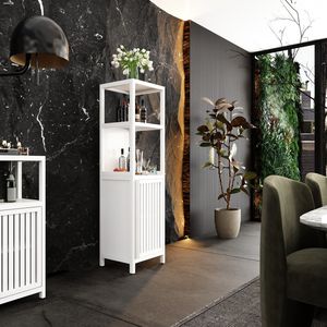 Mobile Multifunzionale in Bambù con Grande Capacità, Arredamento Bianco per Bagno e Soggiorno - Product Image 1