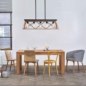 Lámpara Colgante Industrial de 5 Luces, Diseño de Jaula Metálica Moderna de 32 Pulgadas, Estilo Roble, Ajustable, para Comedor o Sala de Estar, Sin Bombillas - Product Image 1