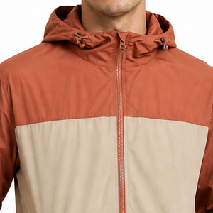 Veste coupe-vent à capuche pour homme, très tendance, bicolore orange et beige, fermeture éclair, style décontracté, pour l'automne - Product Image 3