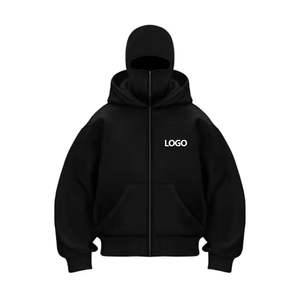 Sweat à capuche balaclava zippé intégral pour homme, coupe ample, double couche, avec logo personnalisé brodé, style ninja et gangster - Product Image 1