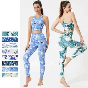 New High Waist Womens Yoga Suit Quick Dry Printed Yoga Pants Shockproof <b>Support</b> Sports Bra Beautiful <b>Back</b> Gym Fitness Set - Product Image 1