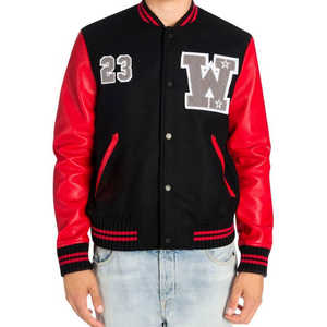Veste universitaire unisexe noire et rouge, couleur personnalisée, avec logo et numéro 23, design patch, style streetwear, 100% laine, ceinture, vêtement d'hiver, OEM - Product Image 1