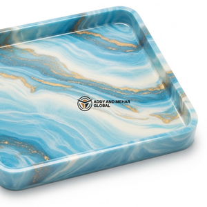 Plateau décoratif en résine bleue artistique – Plateau carré à motif marbré pour la maison - Product Image 4