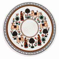 Set de table rond en polyester avec motif de vache colorée et de fleurs pour la décoration de la maison