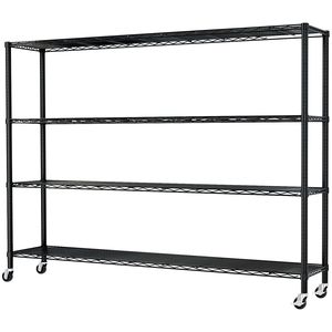 Espositore in Ferro a 4 Ripiani Regolabile 150*45*169cm, Verniciato a Polvere Nero per Organizzazione Domestica con Ruote per Facilità di Spostamento - Product Image 1