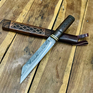 Cuchillo Vikingo Seax Forjado a Mano con Funda de Cuero, Cuchillo de Caza Afilado para Acampar, Regalo para Hombres, Cumpleaños o Boda - Product Image 6