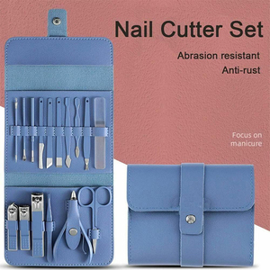 Premium Blue Leather Manicure <b>Kit</b> With Stainless Steel Tools Portable <b>Nail</b> Care Set For Adults Classic Style with High Quality - Product Image 6