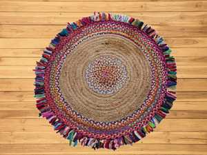 Hot sale braided jute <b>mats</b> in round shape with fringes of cotton fabric best for table <b>mats</b> and anti <b>slip</b> <b>mats</b> for living room - Product Image 6