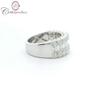 แหวนเพชรกลมและบาแกตต์สีทองขาวและ Au750 18K สำหรับงานแต่งงานและวันครบรอบ - Product Image 4