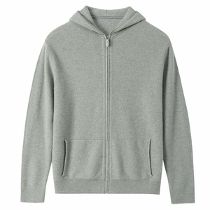 Men's Hooded Zip-Up Knitted <b>Sweatshirt</b> Solid Color Casual Hoodie Regular Fit Autumn Wear - Product Image 2