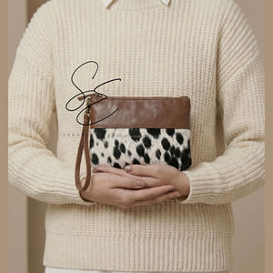 Handmade Cowhide Leather Wristlet <b>Wallet</b> Hair On Hide Western Clutch Zipper Pouch Women Travel Purse OEM - Product Image 3