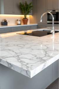 Encimera Moderna de Superficie Sólida de Mármol Blanco Calacatta para Isla de Cocina, Ideal para Uso en Hoteles - Product Image 3