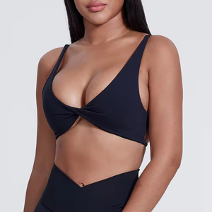 Womens V Neck Twist Front Design Yoga Crop Tops Cross Cross Back Gym Fitness <b>Sport</b> <b>Bra</b> - Product Image 5