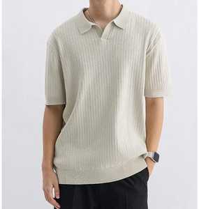 Polo de punto acanalado vertical para hombre con cuello abierto, corte atlético 2026, en colores verde oliva, negro, blanco y marrón, ropa casual, elegante y de negocios HD - Product Image 5