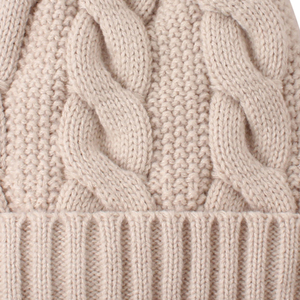 Bonnet d'hiver rose en tricot torsadé avec pompon en fourrure, revers plié, prix de gros et prix d'usine, bonnets OEM ODM - Product Image 6