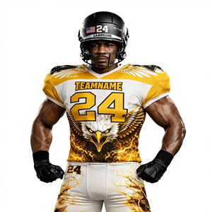 เสื้อฟุตบอลอเมริกันคุณภาพสูง สีขาว เสื้อกีฬา ระบายอากาศได้ดี ผลิตจากผ้าโพลีเอสเตอร์ พิมพ์ลายแบบซับลิเมชั่น ดีไซน์ใหม่ แห้งเร็ว - Product Image 1