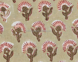 Light Moss Green Coral Pink Indian Floral Hand Block Printed 100% Pure Cotton Cloth Block Print Cotton <b>Fabric</b> India - Product Image 4