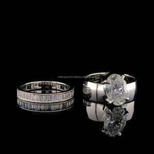 Nouveau design de luxe pavé Moissanite 2 pièces ensemble anneaux Double rangée diamant brillant bague de fiançailles pour les femmes - Product Image 4