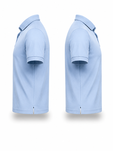 เสื้อเชิ้ตแขนสั้นสีฟ้าอ่อนสำหรับผู้ชาย ผ้าฝ้ายอ๊อกซ์ฟอร์ด ระบายอากาศได้ดี สไตล์ลำลอง ติดกระดุมด้านหน้า ปักลายถักแบบสั่งทำ - Product Image 4
