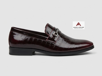 Asken Atelier Mocassins de luxe pour homme, bordeaux, à motif, élégants, à boucle métallique, à enfiler, pour affaires et soirées