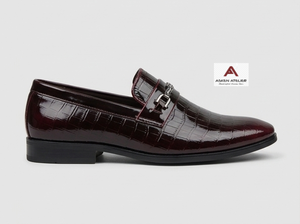 Asken Atelier Mocassins de luxe pour homme, bordeaux, à motif, élégants, à boucle métallique, à enfiler, pour affaires et soirées - Product Image 3