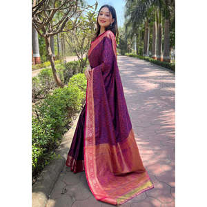 Sari en soie cachemire bleu marine doux tissé Zari Elite Weaves, vêtements indiens et pakistanais - Product Image 3