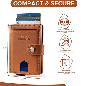 Portefeuille fin en cuir pour homme avec blocage RFID, vintage, en métal, avec fonction pop-up, luxe, vente en gros, portefeuilles en cuir personnalisés - Product Image 6