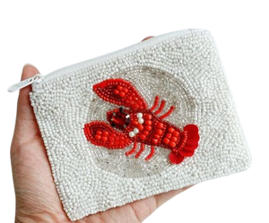 กระเป๋าใส่เหรียญรูปกุ้งมังกรประดับลูกปัดทำมือ ซิปปิด ทรงสี่เหลี่ยม สีขาว แฟชั่น ปักลายบนผ้าแคนวาส ใช้ได้ทุกวัน - Product Image 3