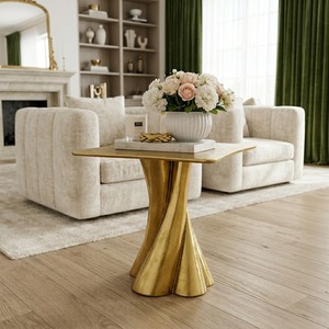 Crafted To Gather Modern Gold Coffee <b>Table</b> With <b>Marble</b> Top Contemporary Living Room Furniture Decorative Metal Base Design - Product Image 1