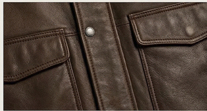 Distressed <b>Leather</b> <b>Jacket</b> <b>Man</b> Vintage Bomber Coat Cowhide Biker Style Dark <b>Brown</b> Motorcycle Functional Pockets Multi Pocket - Product Image 4