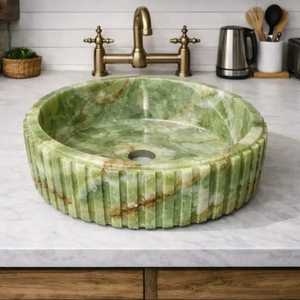 Luxury Green Onyx Stone Round Sink Handmade Natural Marble Bathroom <b>Basin</b> Modern Gemstone Vessel Wash <b>Basin</b> for Home Decor - Product Image 1