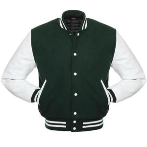 Chaqueta Universitaria de Béisbol Personalizada, Cuerpo de Lana Negra, Mangas de Cuero Blanco - Product Image 2