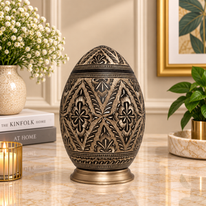 Urna gótica de metal con diseño de pétalos tallados, acabado en plata antigua, florero decorativo conmemorativo con tapa segura - Product Image 1