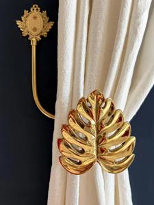 Soporte decorativo para cortinas con hojas doradas de primera calidad, gancho perfecto para la decoración de cortinas en la sala de estar, dormitorio, oficina y ventanas. - Product Image 2