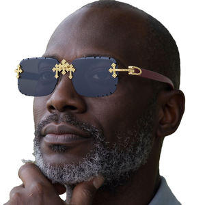 Luxurious Rimless Rectangle Cat Eye <b>Sunglasses</b> Gold Moissanite Crystal X Accents Anti-Reflective Lenses Unisex UV400 Protection - Product Image 2