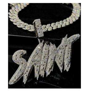 <b>Iced</b> <b>Out</b> Letter Pendant Necklace Cuban Link <b>Chain</b> Zircon Inlay Gold Plated Hip Hop Jewelry for Men Women - Product Image 1
