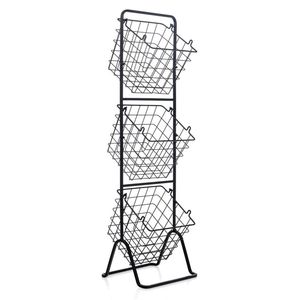 Cesto Portafrutta a 3 Livelli con Ciotole Rimovibili Convertibile in Struttura a 1/2 Livello e Base Antiscivolo in Ferro Nero - Cesto per Pane - Product Image 4