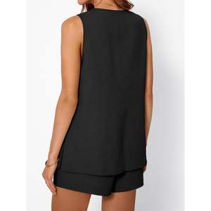 2025 2025 conjunto de dos piezas informal de negocios de verano para mujer, traje corto con botones para traje de pantalón de vacaciones - Product Image 3