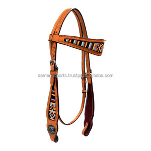 Alta calidad 100% cuero de vaca occidental Tooled Headstall ligero Bead trabajo directo al por mayor fabricante superior proveedor caballo - Product Image 3