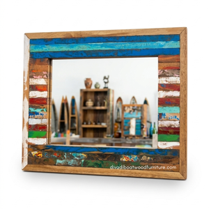 Handcrafted Rustic Eco-Friendly Durable Thick Wall <b>Mirror</b> Patchwork Reclaimed Boat Wood Original Color Living Room Bedroom Villa - Product Image 1
