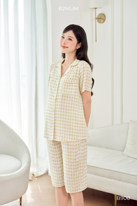 Ensemble short de maternité rayé en lin B2 MUM B900 100% Lin Non extensible Respirant Anti-transpiration Taille élastique ajustable Gauche - Product Image 5