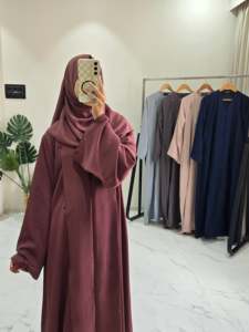 Wholesale Beaded <b>Sequined</b> Solid Eid Ramadan Daily V Neck Lightweight Breathable Polyester Floor Length Long Sleeve Abaya - Product Image 6